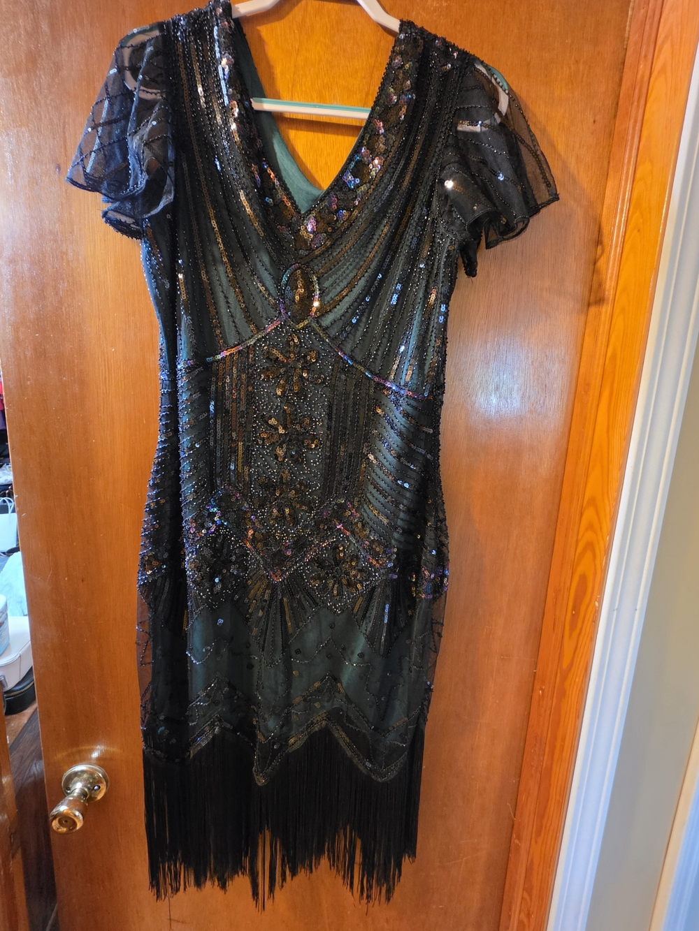 Daisy Black Beaded Fringe Midi Dress